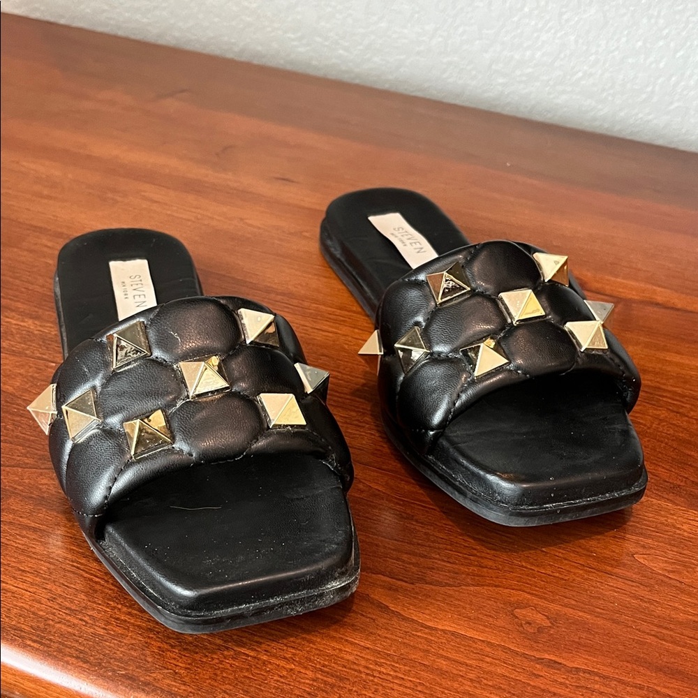 Steve Madden Black Sandals with Gold Studs